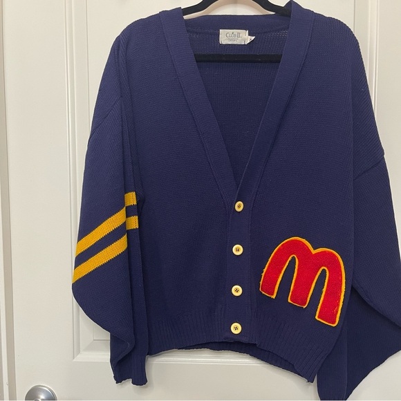 McDonald's Sweaters - RARE Vintage McDonald’s Club II Blue Cardigan 1980s Size M
